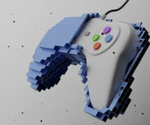 Gaming controller wrapped in pixels representing the feature image of GameFi Article